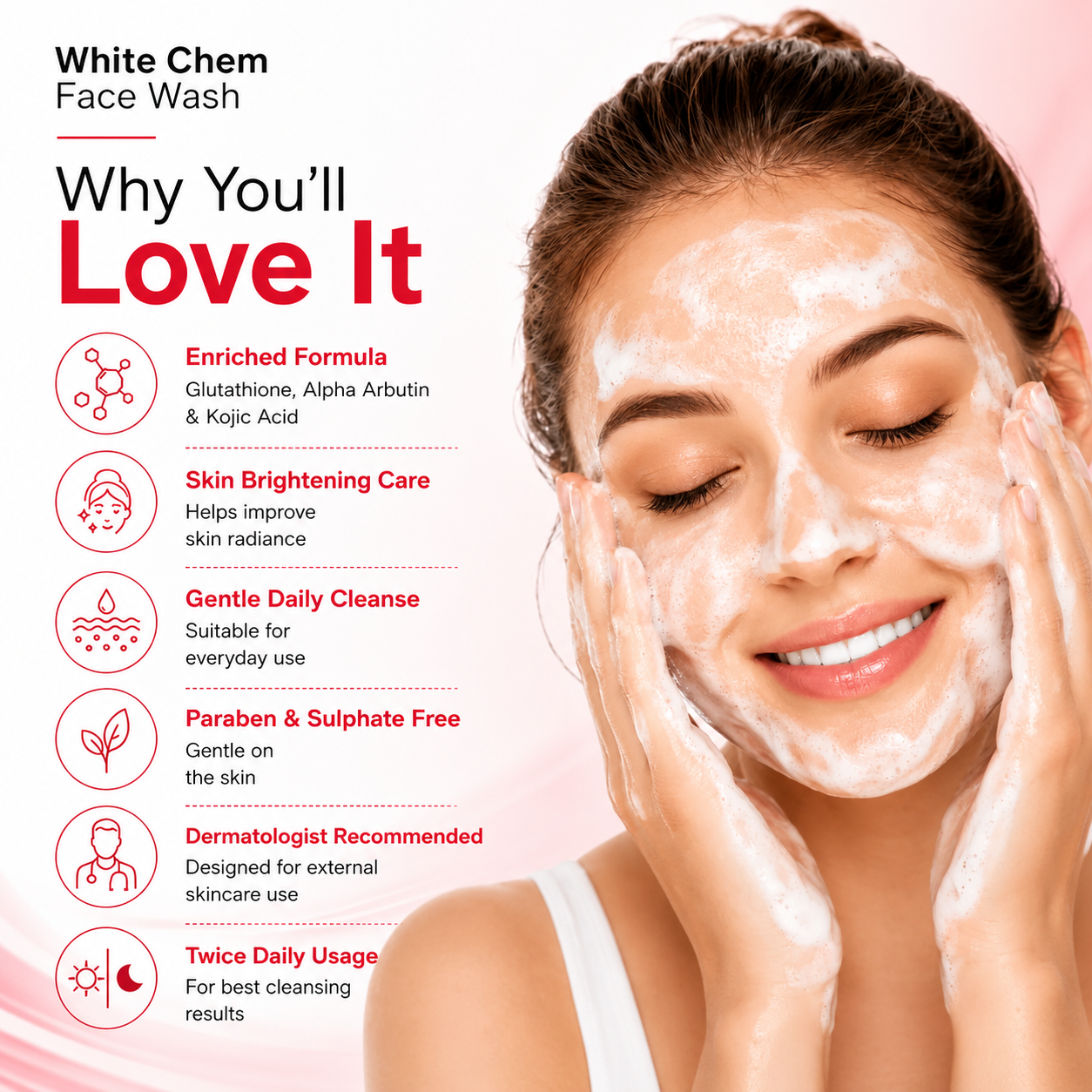 WhiteChem Creamy Face Wash for Brighter & Even-Toned Skin | DermaChem