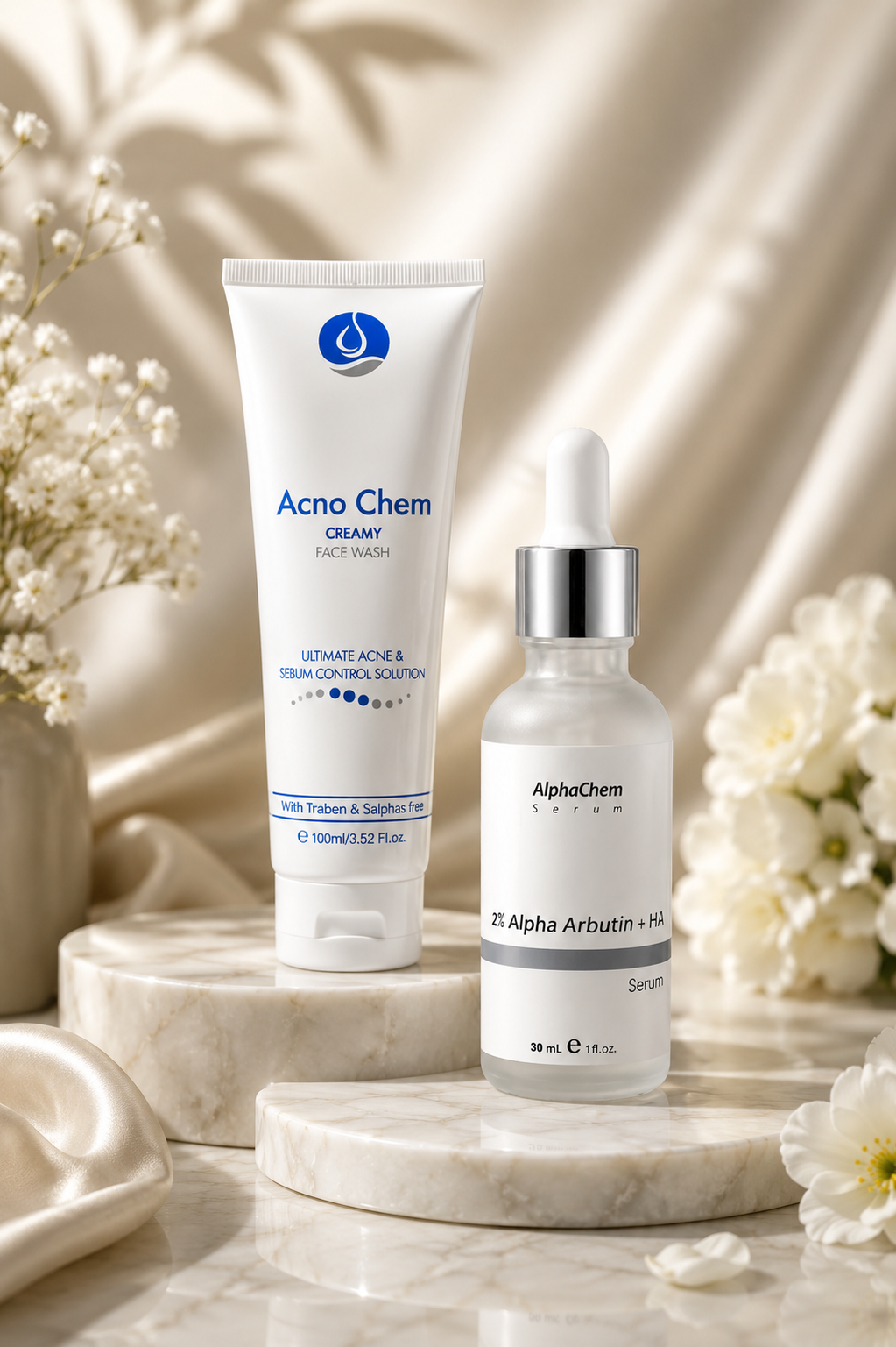 Dermachem Strawberry Skin Smoothing Bundle | AcnoChem Facewash + AlphaChem Serum